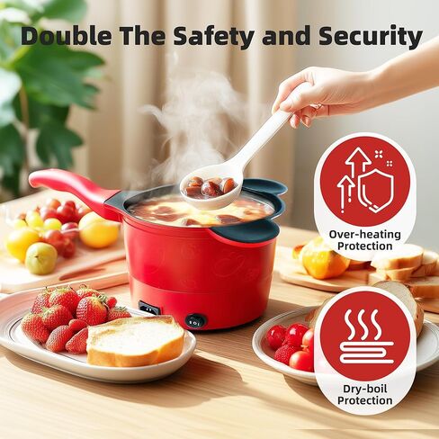 Electric Hot Pot 1.5L, Portable Mini Cooker for Ramen, Soup, Noodles & More – Fast Heating, Adjustable Temp, Non-Stick Pot, Auto Shutoff – Ideal for Dorms, Office, Travel in Saudi Arabia