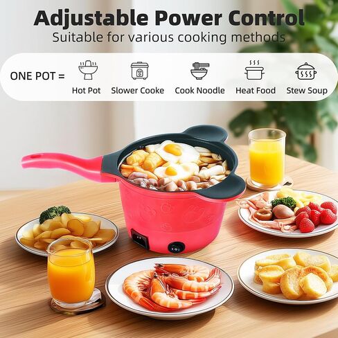 Electric Hot Pot 1.5L, Portable Mini Cooker for Ramen, Soup, Noodles & More – Fast Heating, Adjustable Temp, Non-Stick Pot, Auto Shutoff – Ideal for Dorms, Office, Travel in Saudi Arabia