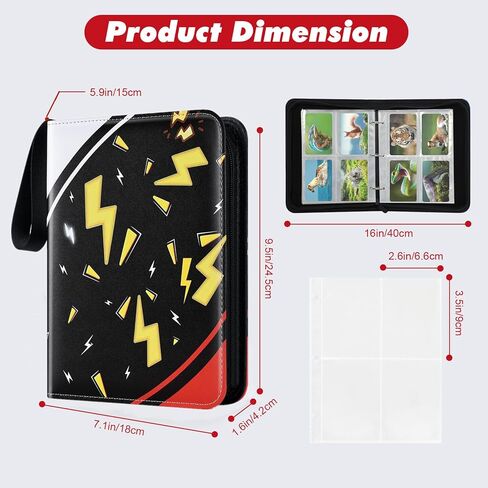Trading Card Binder, 4 Pocket 400 Cards Holder with 50 Removable Sleeves Display Storage Collector Album Compatible with Pokemon Cards Football TCG Game Sports Cards Black Red in Saudi Arabia