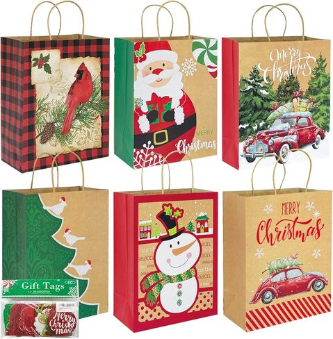 24 Large Christmas Gift Bags Bulk With Handles, 26 Tissue Paper and 60 Count Christmas Gift Tags Set-24 Assorted Designs Big Size Sacks Set For Wrapping Xmas Holiday Presents in Kuwait