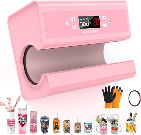 Whubefy Auto Tumbler Heat Press، مكبس حراري للكوب الوردي لتسخين 10-30 أونصة 2.9-3.34 بوصة متساوي وسريع، للاستخدام التجاري/المنزلي مع مجموعة المبتدئين، التسامي للأكواب والبرطمان الزجاجي والعلب والأكواب in Saudi Arabia