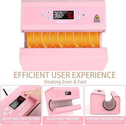 Whubefy Auto Tumbler Heat Press، مكبس حراري للكوب الوردي لتسخين 10-30 أونصة 2.9-3.34 بوصة متساوي وسريع، للاستخدام التجاري/المنزلي مع مجموعة المبتدئين، التسامي للأكواب والبرطمان الزجاجي والعلب والأكواب in Saudi Arabia