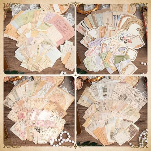400Pcs Scrapbook Supplies Kit,4 Pack Vintage Decorative Paper Scrapbooking Supplies for Bullet Journal, Junk Journal, Planner, Collage Card Making，Retro Crafts，Aesthetic DIY Craft Embellishments in Kuwait