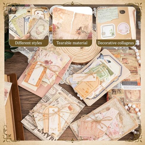 400Pcs Scrapbook Supplies Kit,4 Pack Vintage Decorative Paper Scrapbooking Supplies for Bullet Journal, Junk Journal, Planner, Collage Card Making，Retro Crafts，Aesthetic DIY Craft Embellishments in Kuwait