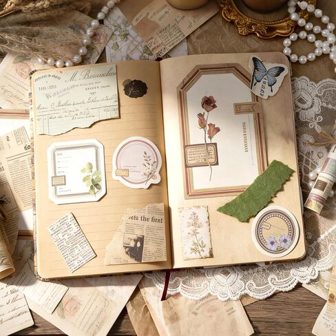 400Pcs Scrapbook Supplies Kit,4 Pack Vintage Decorative Paper Scrapbooking Supplies for Bullet Journal, Junk Journal, Planner, Collage Card Making，Retro Crafts，Aesthetic DIY Craft Embellishments in Kuwait