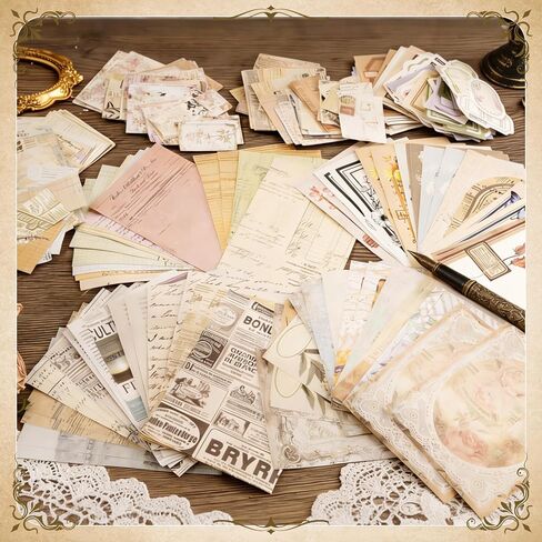 400Pcs Scrapbook Supplies Kit,4 Pack Vintage Decorative Paper Scrapbooking Supplies for Bullet Journal, Junk Journal, Planner, Collage Card Making，Retro Crafts，Aesthetic DIY Craft Embellishments in Kuwait
