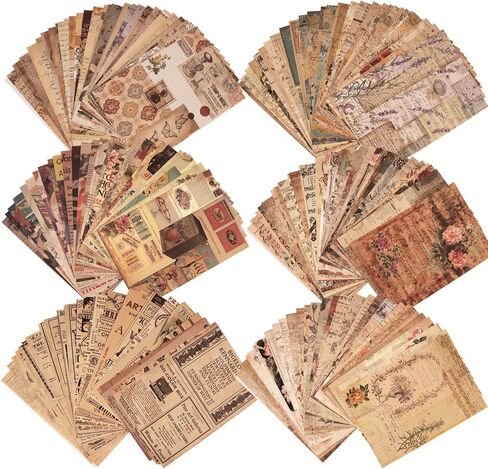400Pcs Scrapbook Supplies Kit,4 Pack Vintage Decorative Paper Scrapbooking Supplies for Bullet Journal, Junk Journal, Planner, Collage Card Making，Retro Crafts，Aesthetic DIY Craft Embellishments in Kuwait
