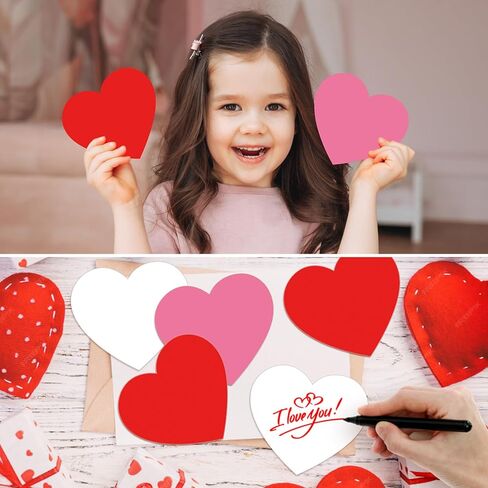Whaline 120 Pcs Valentine's Day Heart Cutouts Cut-Outs Pink Red White Large Heart Shape Paper Cutting with 200 Pcs Glue Points for DIY Crafts Wedding Party Classroom Bulletin Board in Saudi Arabia