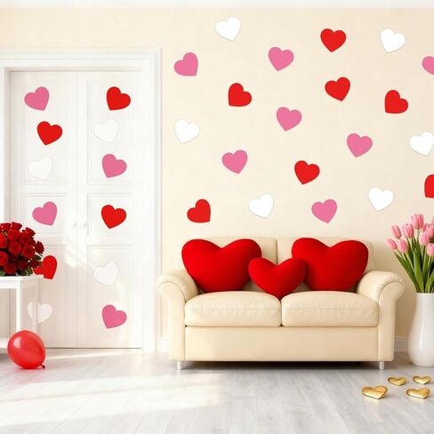 Whaline 120 Pcs Valentine's Day Heart Cutouts Cut-Outs Pink Red White Large Heart Shape Paper Cutting with 200 Pcs Glue Points for DIY Crafts Wedding Party Classroom Bulletin Board in Saudi Arabia