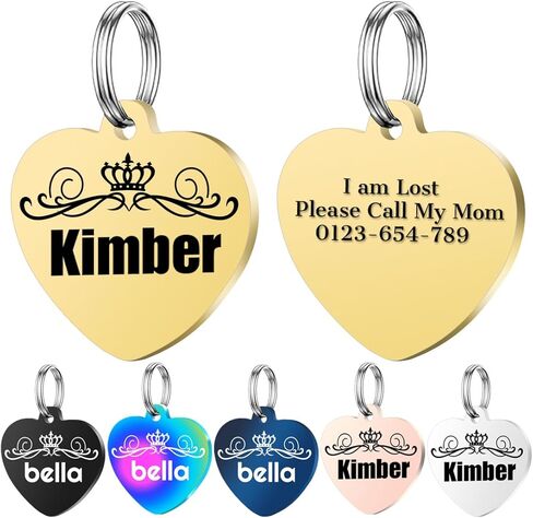 Personalized Dog Tags, Stainless Steel Pet Tags Personalized Cat, Collar Charm Engraved on Both Sides, up to 4 Lines of Custom Text, Multiple Patterns Colors Size Options (Flower, XSmall) in Kuwait