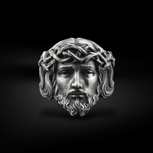 BySilverStone - Jesus Christ Crown Of Thorns Handmade Sterling Silver Mens Ring, Silver Christian Jewelry, Jesus Crown Of Thorns Silver Jewelry, Ring for Men in Saudi Arabia