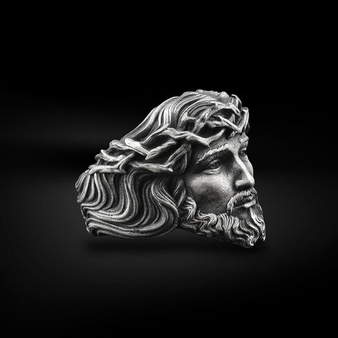 BySilverStone - Jesus Christ Crown Of Thorns Handmade Sterling Silver Mens Ring, Silver Christian Jewelry, Jesus Crown Of Thorns Silver Jewelry, Ring for Men in Saudi Arabia
