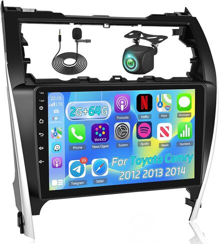 راديو سيارة 2+64 جيجا لسيارة Toyota Camry 2012 2013 2014 مع Apple Carplay وAndroid Auto - ستيريو سيارة Android 10.1 بوصة تعمل باللمس - WiFi GPS Navigation Mulitple UI SWC + كاميرا احتياطية AHD in Kuwait