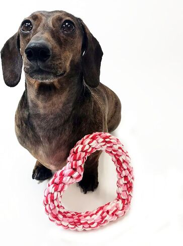 Midlee Valentine's Heart Rope Dog Toy (6" x 6")- Pink, Red, White Cotton Chew Gift in Saudi Arabia