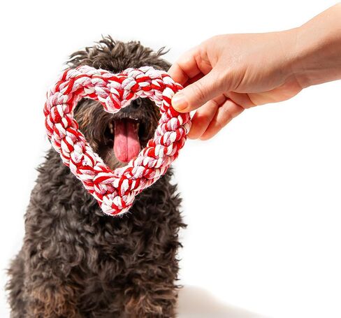 Midlee Valentine's Heart Rope Dog Toy (6" x 6")- Pink, Red, White Cotton Chew Gift in Saudi Arabia