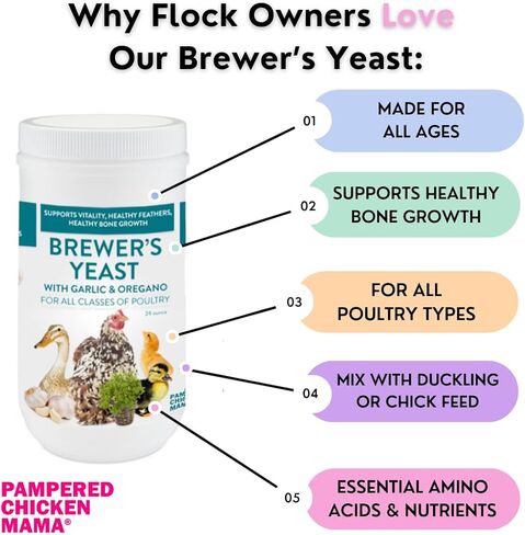 Brewer's Yeast for Ducks & Chickens with Garlic & Dried Oregano (24 Ounce) | Niacin for Ducks, Chicks, and Adult Chickens | Chicken Probiotic & Amino Acids| Pampered Chicken Mama (24 Ounce) in Saudi Arabia