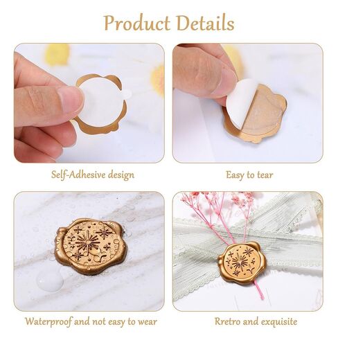 Yoption Star Wax Seal Stickers, 50 Pack Antique Gold Self Adhesive Envelope Wax Stickers for Wedding Invitation, Party, Christmas, Envelope, Gift Wrapping in Saudi Arabia