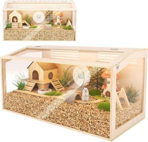 Wooden Hamster Cage, 32inch Large Hamster Cage Enclosure with Openable Top & Thickened Acrylic for Small Animals, Guinea Pig, Rabbit, Rat, 32"L x 16''W x 16''H Hamster Habitat with Multi-vent in Kuwait