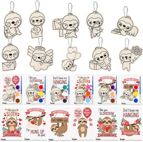 Sayglossy 30 Sets Valentines Day Axolotl Crafts Gift Bulk Wooden Paint Your Own Keychains DIY Cute Axolotl Painting Kit Valentines Party Greeting Cards for Classroom Exchange Gift Decorations in Saudi Arabia