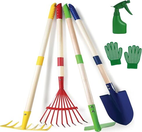Kids Gardening Tool Set,6 pcs Detachable Toddler Gardening Tools with Shovel,Rake,Hoe and Rake for Outdoor Summer Yard Lawn Beach,Christmas Birthday Gifts for Age 3,4,5 Year (Green Shovel) in Saudi Arabia