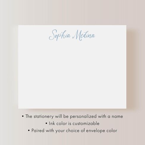 Elegant Script Stationery Notecard Set, 5.5x4.25 (A2) Personalized Stationary Flat Cards with Envelopes in Saudi Arabia