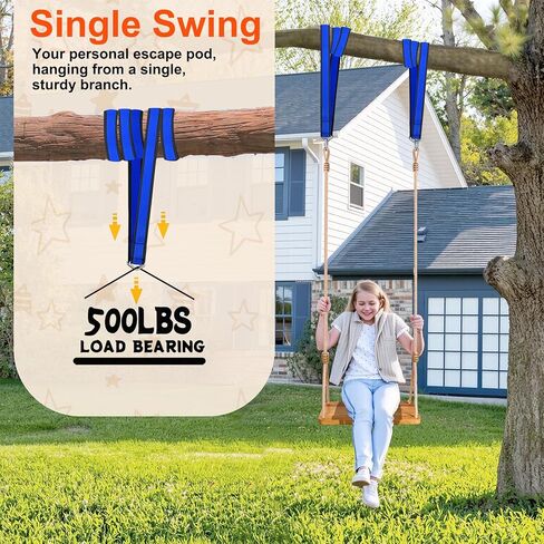 مقعد أرجوحة شجرة للبالغين والأطفال، سعة 500 رطل - كرسي تعليق خارجي وداخلي للشجرة والشرفة ومجموعة اللعب - يتضمن أرجوحة من الخيزران + حبال قابلة للتعديل، لا حاجة إلى تجميع in Kuwait