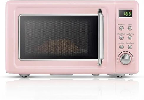 ARLIME Retro Microwave 0.7Cu.ft, 700 Watt Countertop Microwave with 5 Micro Power Defrost & Auto Cooking Function, LED Display, Child Lock, Pink Small Microwave for Kitchen, RV, Dorm in Saudi Arabia