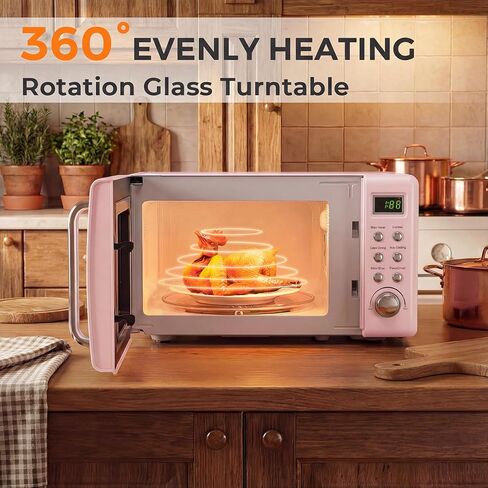 ARLIME Retro Microwave 0.7Cu.ft, 700 Watt Countertop Microwave with 5 Micro Power Defrost & Auto Cooking Function, LED Display, Child Lock, Pink Small Microwave for Kitchen, RV, Dorm in Saudi Arabia