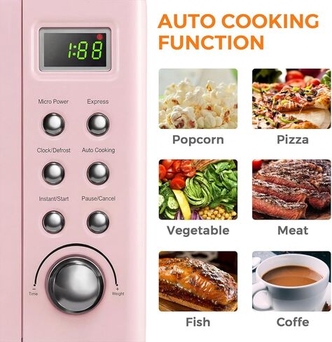 ARLIME Retro Microwave 0.7Cu.ft, 700 Watt Countertop Microwave with 5 Micro Power Defrost & Auto Cooking Function, LED Display, Child Lock, Pink Small Microwave for Kitchen, RV, Dorm in Saudi Arabia