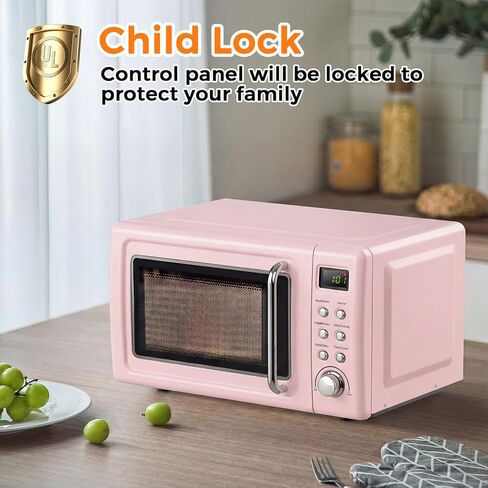 ARLIME Retro Microwave 0.7Cu.ft, 700 Watt Countertop Microwave with 5 Micro Power Defrost & Auto Cooking Function, LED Display, Child Lock, Pink Small Microwave for Kitchen, RV, Dorm in Saudi Arabia