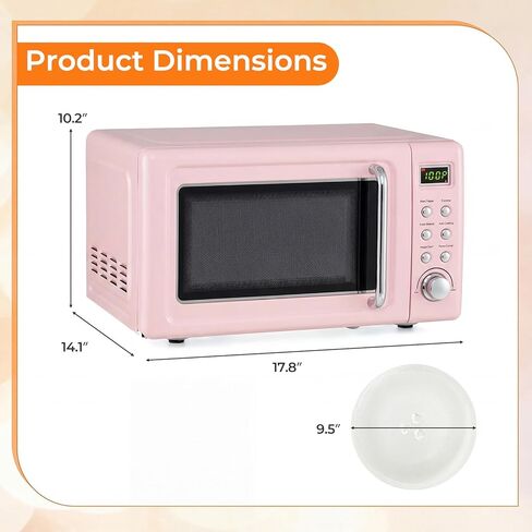 ARLIME Retro Microwave 0.7Cu.ft, 700 Watt Countertop Microwave with 5 Micro Power Defrost & Auto Cooking Function, LED Display, Child Lock, Pink Small Microwave for Kitchen, RV, Dorm in Saudi Arabia