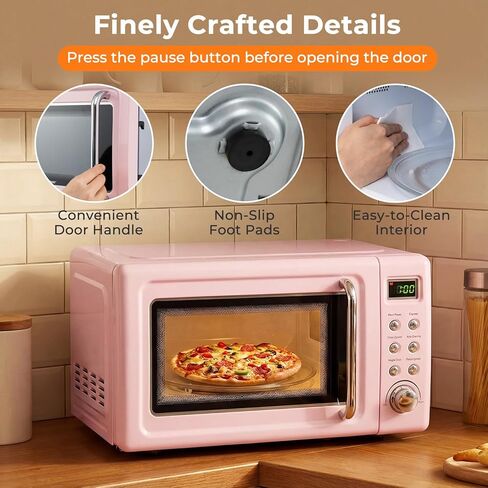 ARLIME Retro Microwave 0.7Cu.ft, 700 Watt Countertop Microwave with 5 Micro Power Defrost & Auto Cooking Function, LED Display, Child Lock, Pink Small Microwave for Kitchen, RV, Dorm in Saudi Arabia