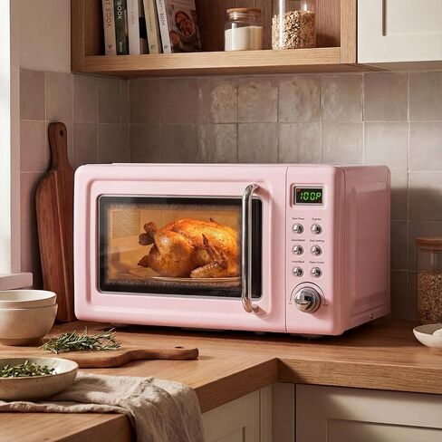 ARLIME Retro Microwave 0.7Cu.ft, 700 Watt Countertop Microwave with 5 Micro Power Defrost & Auto Cooking Function, LED Display, Child Lock, Pink Small Microwave for Kitchen, RV, Dorm in Saudi Arabia