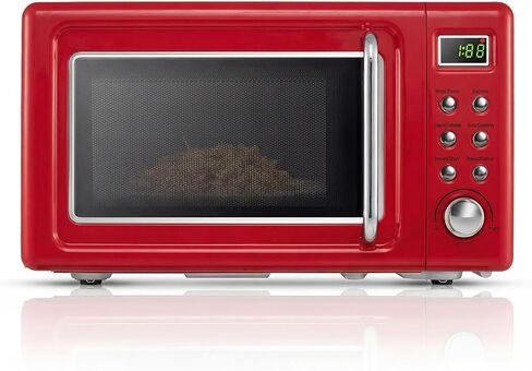 ARLIME Retro Microwave 0.7Cu.ft, 700 Watt Countertop Microwave with 5 Micro Power Defrost & Auto Cooking Function, LED Display, Child Lock, Pink Small Microwave for Kitchen, RV, Dorm in Saudi Arabia