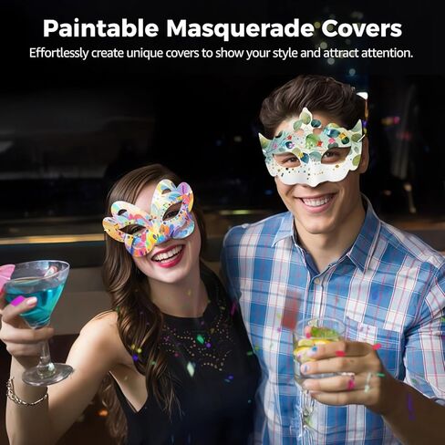 24 Pack White Paper Masks, DIY Half Face Masquerade Masks DIY Blank Mask to Decorate Paper Mache Mask for Painting with Tethers Paints Brushes and 10 Stickers for Mardi Gras Halloween Cosplay Party in Saudi Arabia