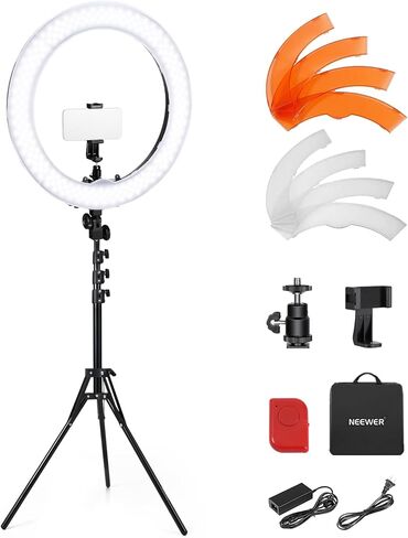 Neewer 18-inch White LED Ring Light with Light Stand Lighting Kit Dimmable 50W 3200-5600K with Soft Filter, Hot Shoe Adapter, Cellphone Holder for Make-up Video Shooting (NO Carrying Bag) in Saudi Arabia