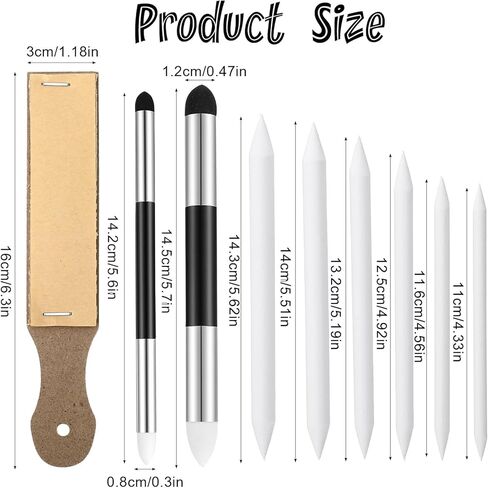 Thinp Blending Stump، 9 قطع Tortillions مزج العصي أدوات مزج الباستيل الزيتية مع أقلام إسفنجة فرك ومبراة ورق الصنفرة أداة رسم باستيل الزيت لرسم رسم الفحم in Saudi Arabia