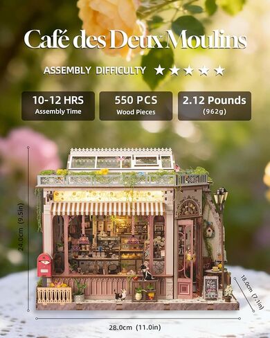 مجموعة Book Nook - مجموعة بيت الدمى المصغرة DIY Diorama، Booknook Tiny House Bookshelf Decor 3D لغز خشبي ثلاثي الأبعاد، هدايا للبالغين والمراهقين والعائلة (Café des Deux Moulins) in Kuwait