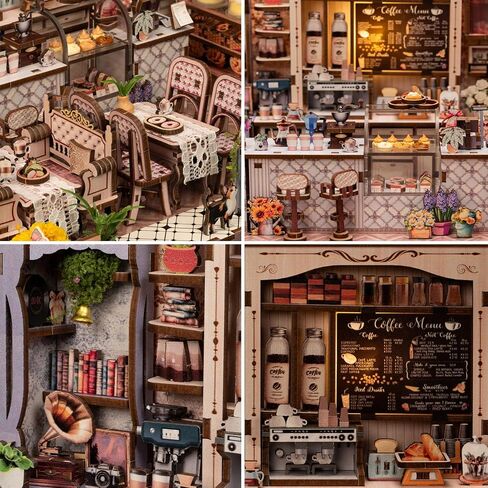 مجموعة Book Nook - مجموعة بيت الدمى المصغرة DIY Diorama، Booknook Tiny House Bookshelf Decor 3D لغز خشبي ثلاثي الأبعاد، هدايا للبالغين والمراهقين والعائلة (Café des Deux Moulins) in Kuwait