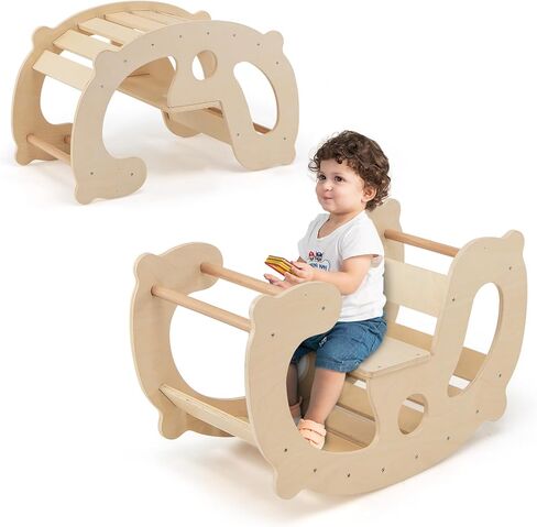 HONEY JOY Wooden Rocking Climbing Arch, Montessori Kids Arch Rocker Climber Ladder for Rocking Horse, Children Indoor Outdoor Gym Learning Playset, Playground Climbing Toys for Toddler Gift (Natural) in Saudi Arabia