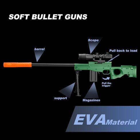 Soft Bullet Toy Gun Sniper Rifle with Scope Realistic Barrel Shell ejecting Foam Blaster Gun Dart Prop Backyard Outdoor Shooting Game for Boys Teens Adults Gifts Age 8-12 14 Years Old (Green) in Saudi Arabia