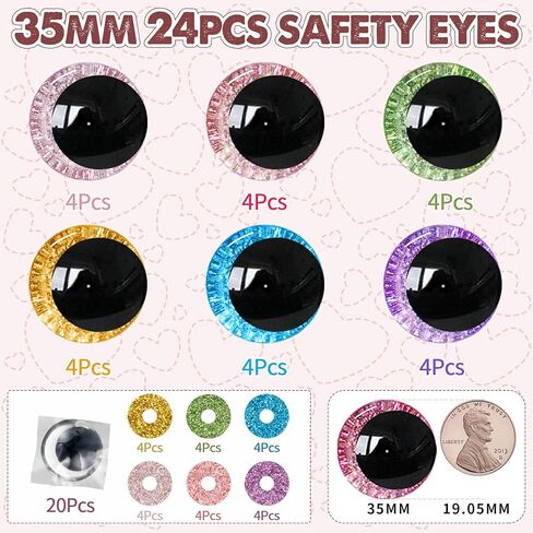 MUCUNNIA 40pcs 35mm 3D بريق عيون السلامة للكروشيه مع غسالات القمر الكروشيه عيون Amigurumi للحيوانات الكروشيه عيون الحرفية عيون الدمية عيون الكروشيه محشوة للحرف هدية لمحبي الكروشيه in Kuwait