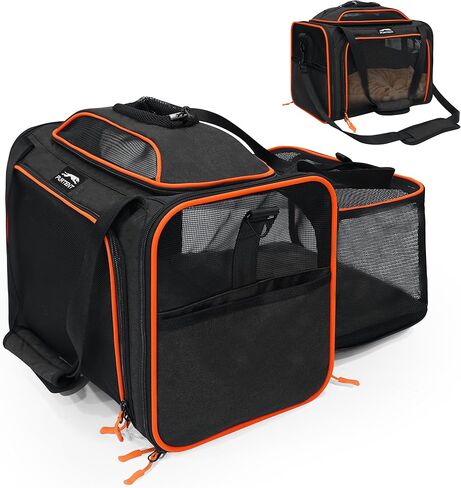 Top and Side Expandable Pet Carriers, 16x11x11 Airline Approved Soft-Sided Cat Carrier for Small Dogs and Cats, in-Cabin Travel Carrier with Anti-Scratch Mesh, Grey in Saudi Arabia
