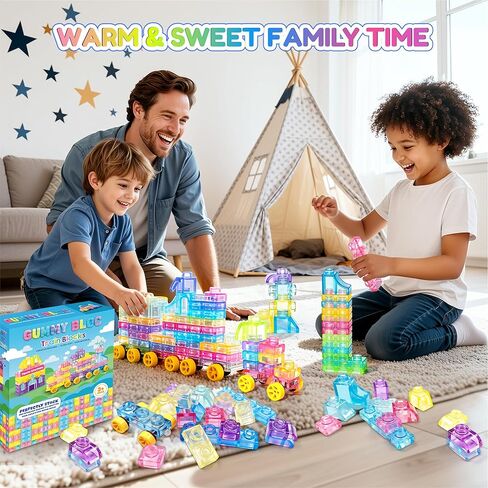 مكعبات بناء قطار ناعمة بعجلات، 42 قطعة من مكعبات التراص الحسية مونتيسوري، لعبة تعليمية للأطفال الصغار مع محطة، ألعاب لمسية قابلة للعصر وقابلة للتمدد والتكديس، لعب إبداعي للأطفال في مرحلة ما قبل المدرسة in Kuwait