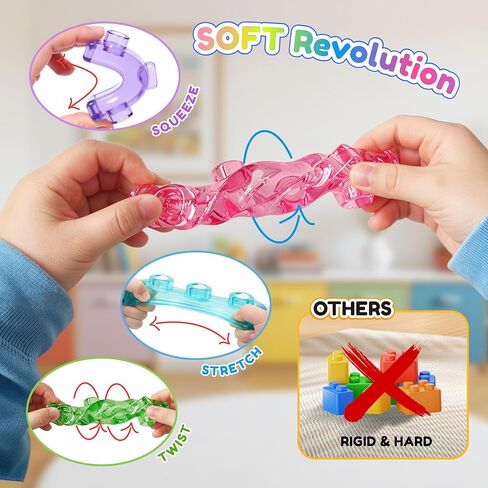 مكعبات بناء قطار ناعمة بعجلات، 42 قطعة من مكعبات التراص الحسية مونتيسوري، لعبة تعليمية للأطفال الصغار مع محطة، ألعاب لمسية قابلة للعصر وقابلة للتمدد والتكديس، لعب إبداعي للأطفال في مرحلة ما قبل المدرسة in Kuwait