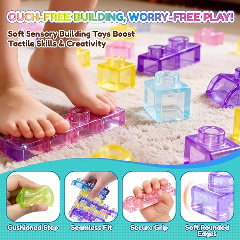 مكعبات بناء قطار ناعمة بعجلات، 42 قطعة من مكعبات التراص الحسية مونتيسوري، لعبة تعليمية للأطفال الصغار مع محطة، ألعاب لمسية قابلة للعصر وقابلة للتمدد والتكديس، لعب إبداعي للأطفال في مرحلة ما قبل المدرسة in Kuwait
