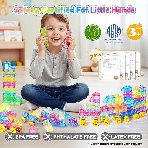 مكعبات بناء قطار ناعمة بعجلات، 42 قطعة من مكعبات التراص الحسية مونتيسوري، لعبة تعليمية للأطفال الصغار مع محطة، ألعاب لمسية قابلة للعصر وقابلة للتمدد والتكديس، لعب إبداعي للأطفال في مرحلة ما قبل المدرسة in Kuwait