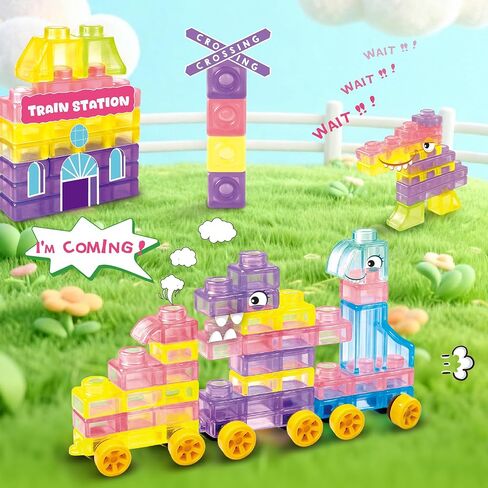 مكعبات بناء قطار ناعمة بعجلات، 42 قطعة من مكعبات التراص الحسية مونتيسوري، لعبة تعليمية للأطفال الصغار مع محطة، ألعاب لمسية قابلة للعصر وقابلة للتمدد والتكديس، لعب إبداعي للأطفال في مرحلة ما قبل المدرسة in Kuwait