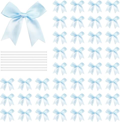 Twist Tie Bows Satin Ribbon Bow 3.3 Inch Gift Wrap Bow Craft Bows for Gift Wrapping, Party Decorations Gifts Bag DIY Treat Bags (Light Pink, 1 Count(Pack of 50)) in Saudi Arabia