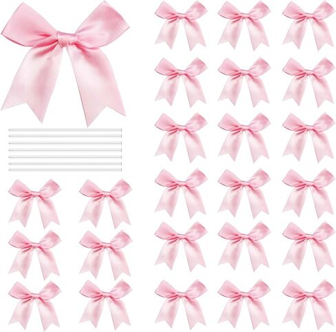 Twist Tie Bows Satin Ribbon Bow 3.3 Inch Gift Wrap Bow Craft Bows for Gift Wrapping, Party Decorations Gifts Bag DIY Treat Bags (Light Pink, 1 Count(Pack of 50)) in Saudi Arabia